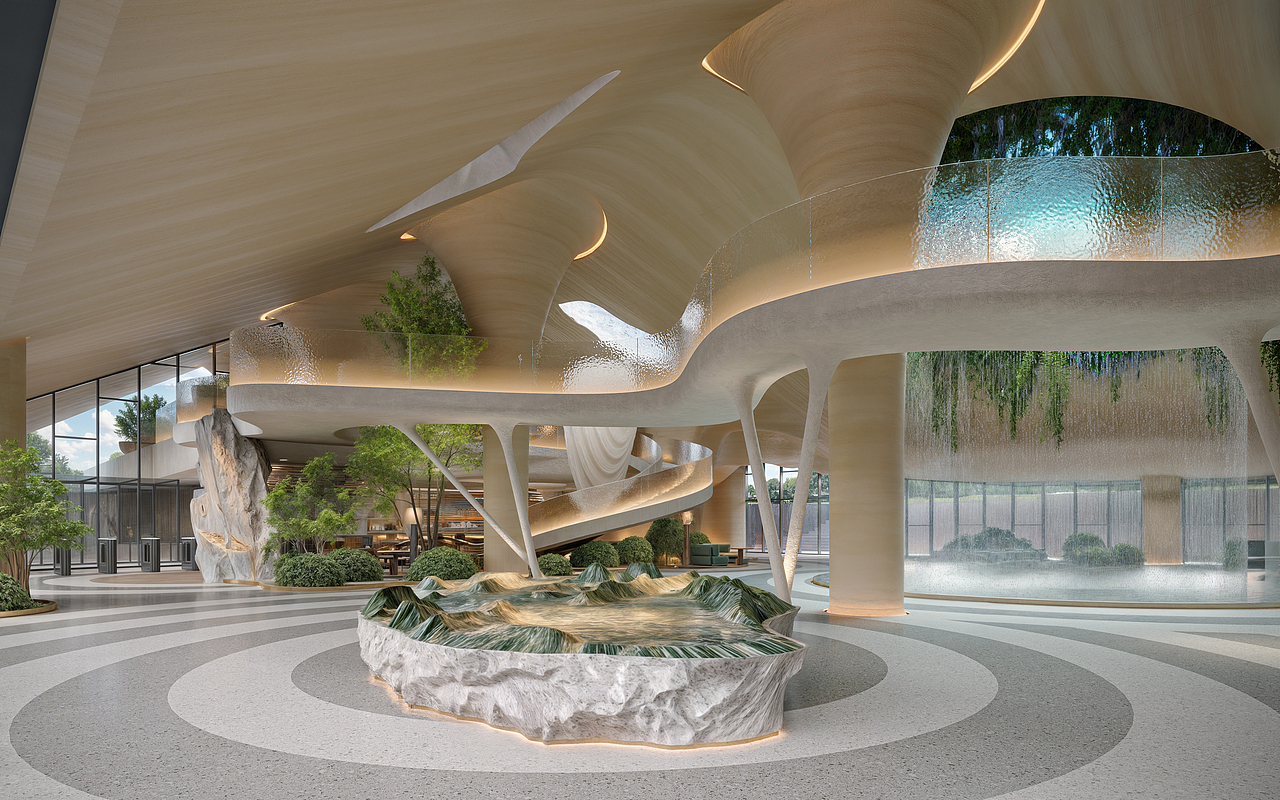 異型建模酒店接待大廳（圖ZMzk5OTE0MjMy） - 酒店餐飲設(shè)計(jì) - 站酷設(shè)計(jì)師予初呀0100原創(chuàng)素材 - 站酷ZCOOL