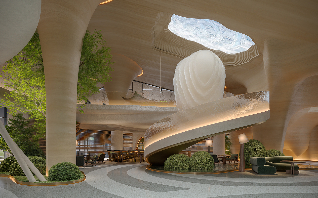 異型建模酒店接待大廳（圖ZMzk5OTE0MjI0） - 酒店餐飲設(shè)計(jì) - 站酷設(shè)計(jì)師予初呀0100原創(chuàng)素材 - 站酷ZCOOL