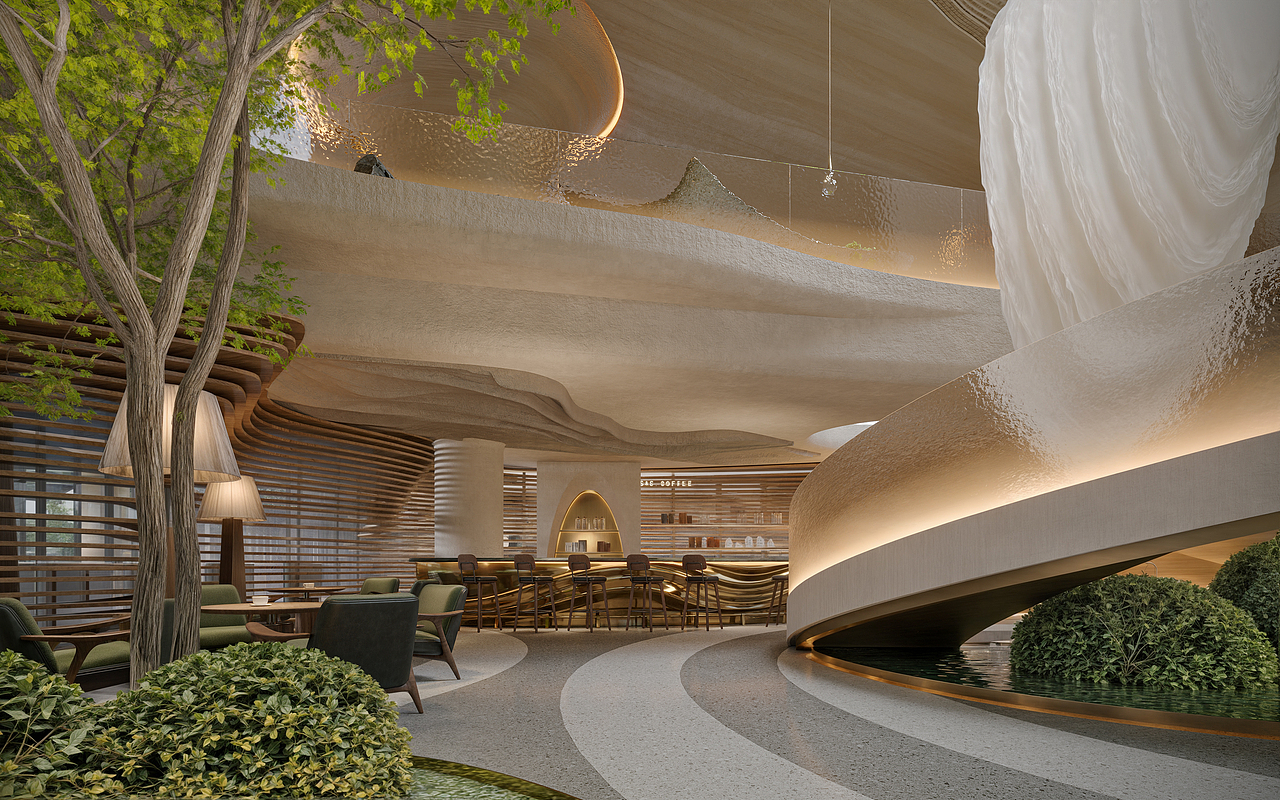 異型建模酒店接待大廳（圖ZMzk5OTE0MjM2） - 酒店餐飲設(shè)計(jì) - 站酷設(shè)計(jì)師予初呀0100原創(chuàng)素材 - 站酷ZCOOL