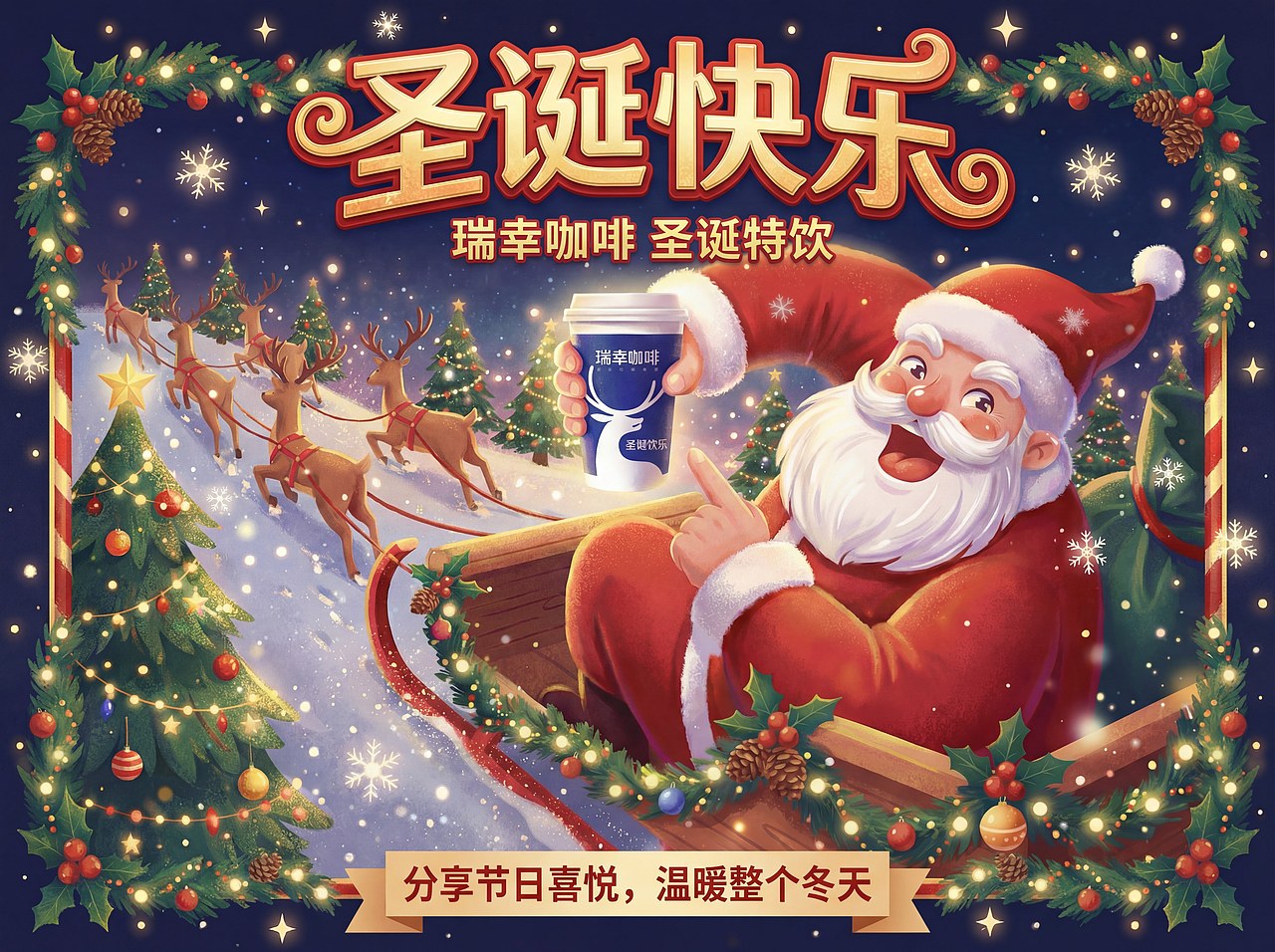 AIGC「圣诞海报」瑞幸（图ZMzk5OTI3MDYw） - 商业插画 - 站酷设计师结冰12138原创素材 - 站酷ZCOOL