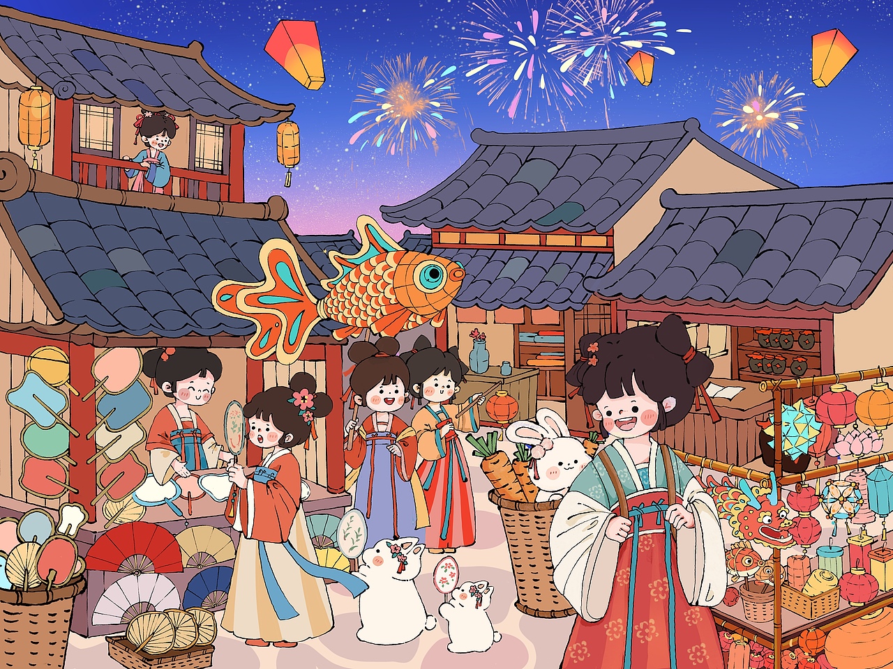 人间烟火｜逛集市（图ZMzk5OTI4MzU2） - 儿童插画 - 站酷设计师旁旁爱画画原创素材 - 站酷ZCOOL