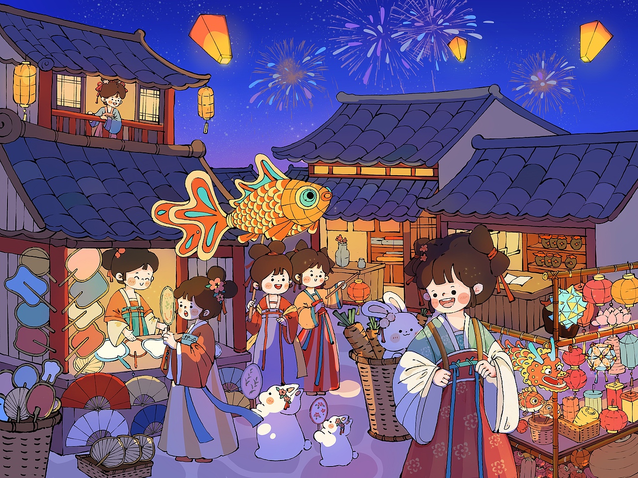 人间烟火｜逛集市（图ZMzk5OTI4Mzc2） - 儿童插画 - 站酷设计师旁旁爱画画原创素材 - 站酷ZCOOL