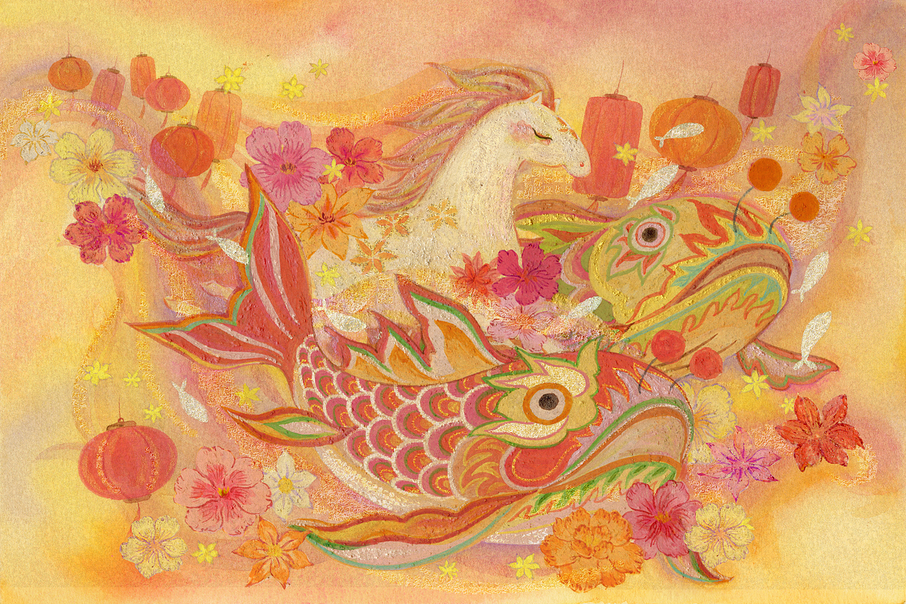 明信片.《鱼灯谣》（图ZMzk5OTc2NzI0） - 艺术插画 - 站酷设计师AZHI支原创素材 - 站酷ZCOOL