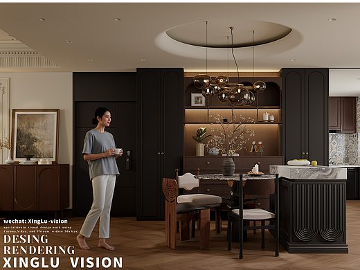 轻法式暗色调客餐厅