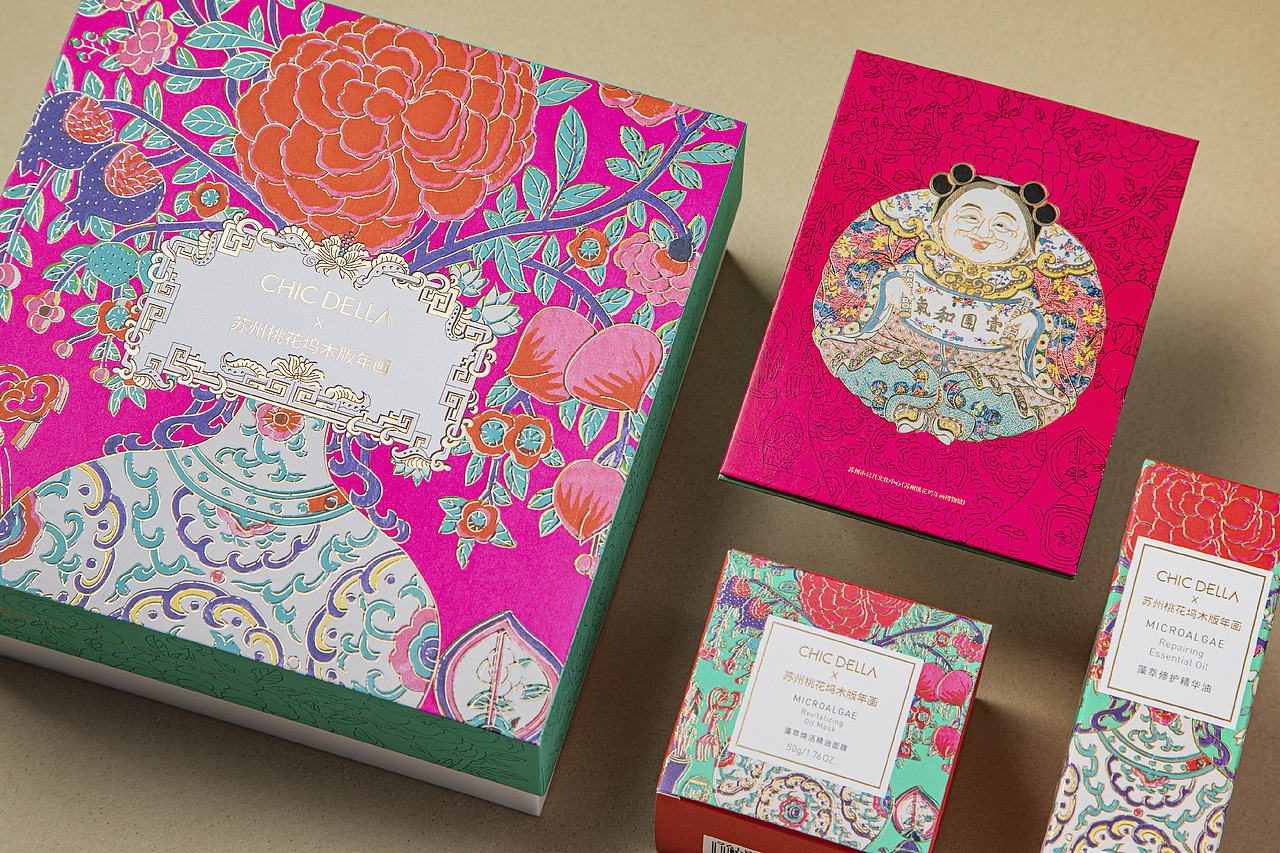 CHIC DELLA X 桃花坞木版年画联名面霜礼盒（图ZNDAwMDExNDQw） - 包装 - 站酷设计师如视SOFENG原创素材 - 站酷ZCOOL