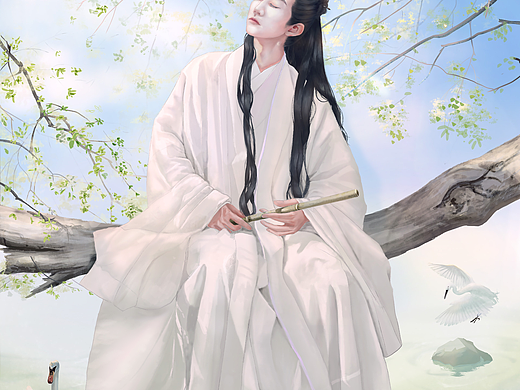 古风儒雅松弛感帅哥+场景半厚涂插画