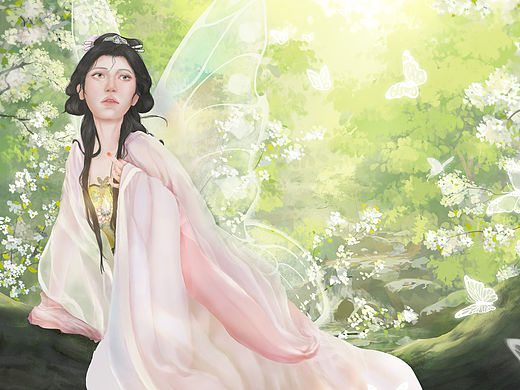半厚涂插画——蝶女