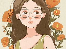 花花少女复古风插画