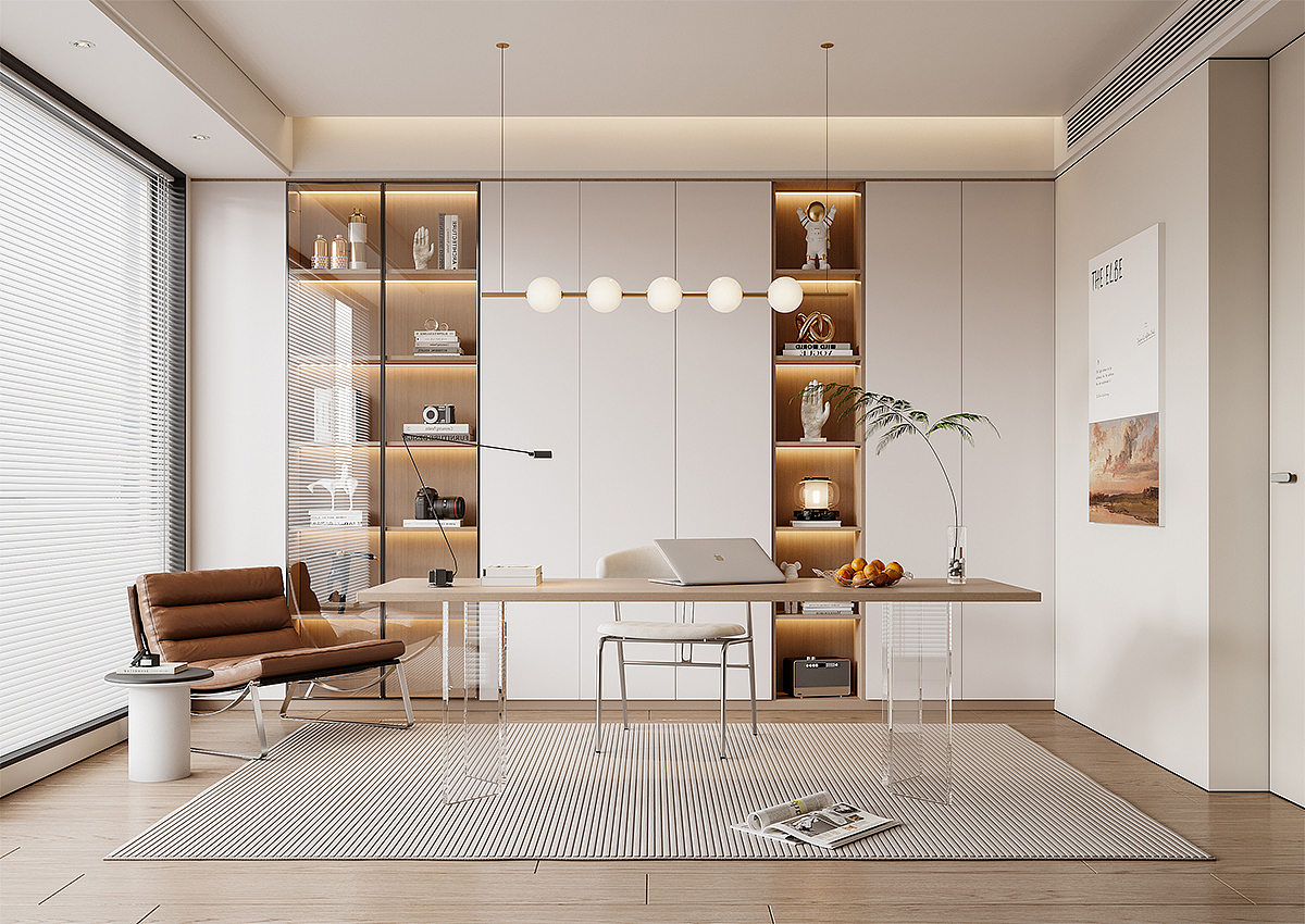 现代奶油风书房