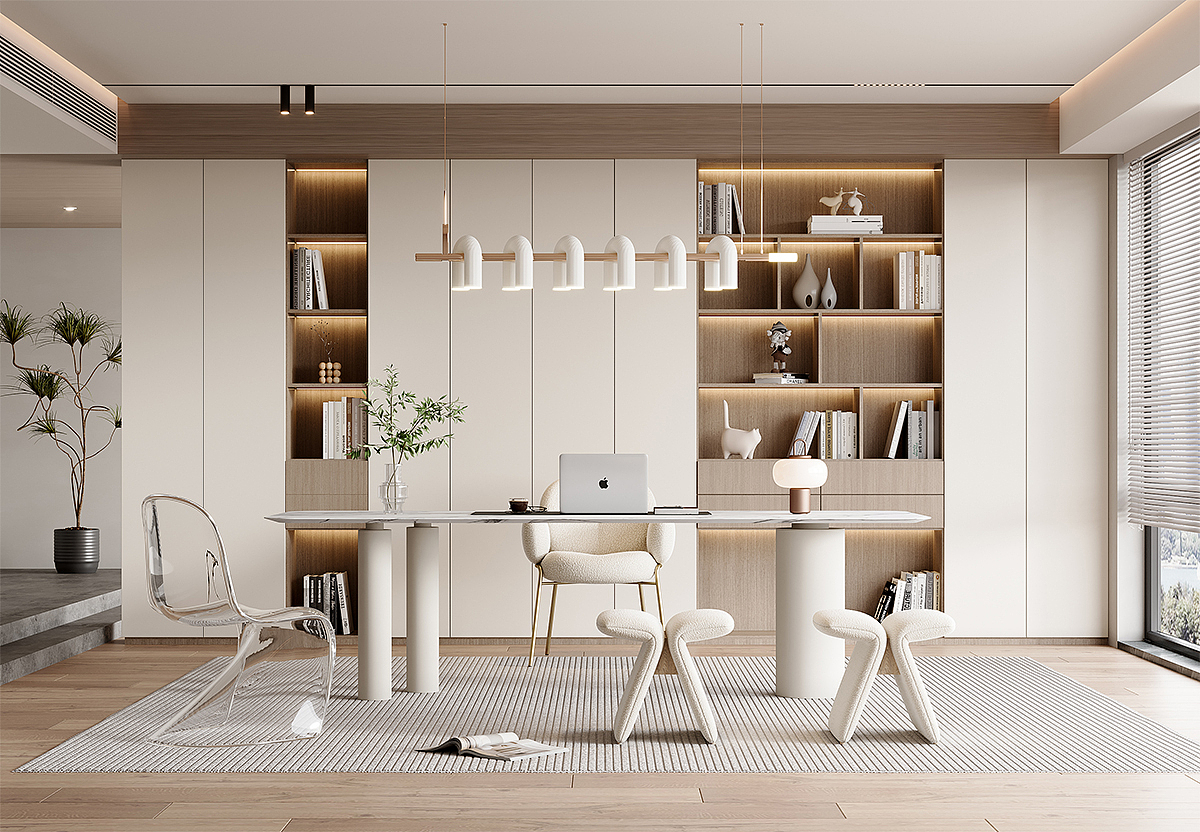 现代奶油风书房