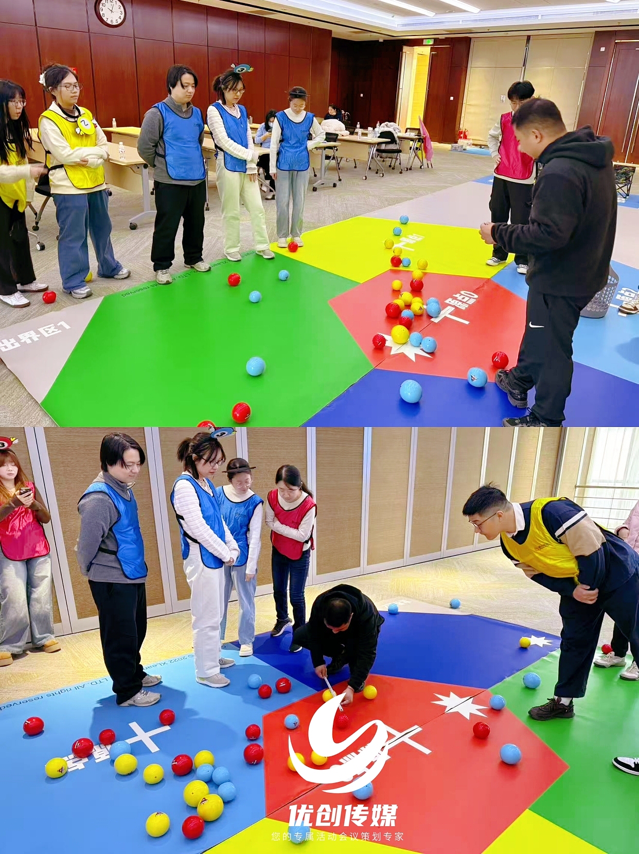 棋点优创出品|竞技轮:各组按序投掷彩球,全部投完后进入计分环节