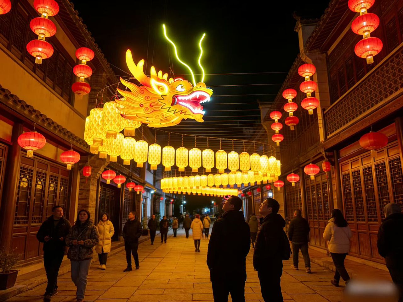 龙元素过街灯光小品不夜城夜市