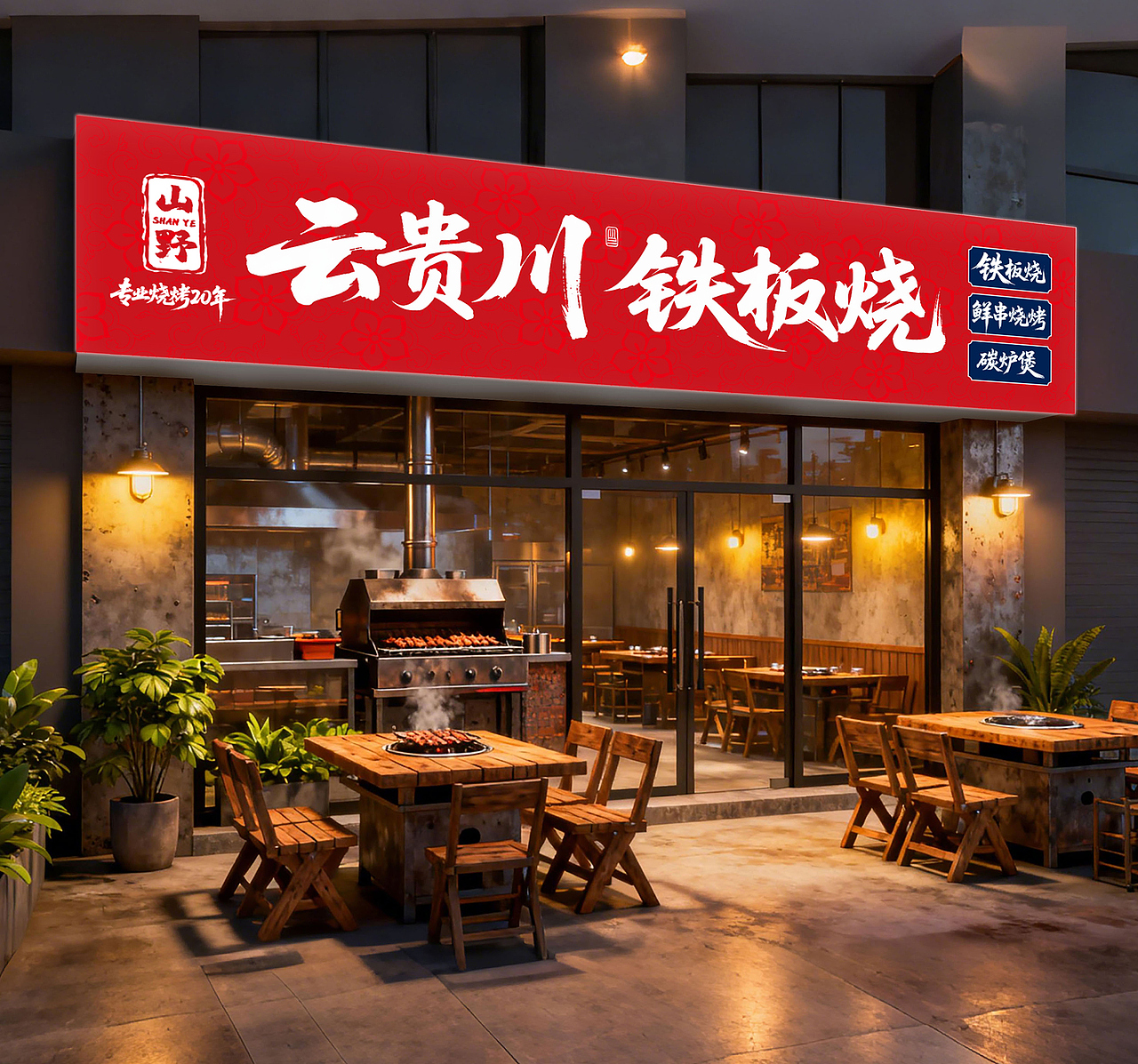 云贵川·铁板烧门头海报