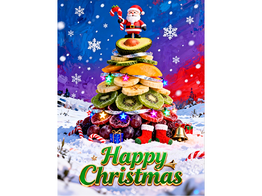 即梦AI设计万物皆可圣诞树第二版本高清圣诞节海报AIGC