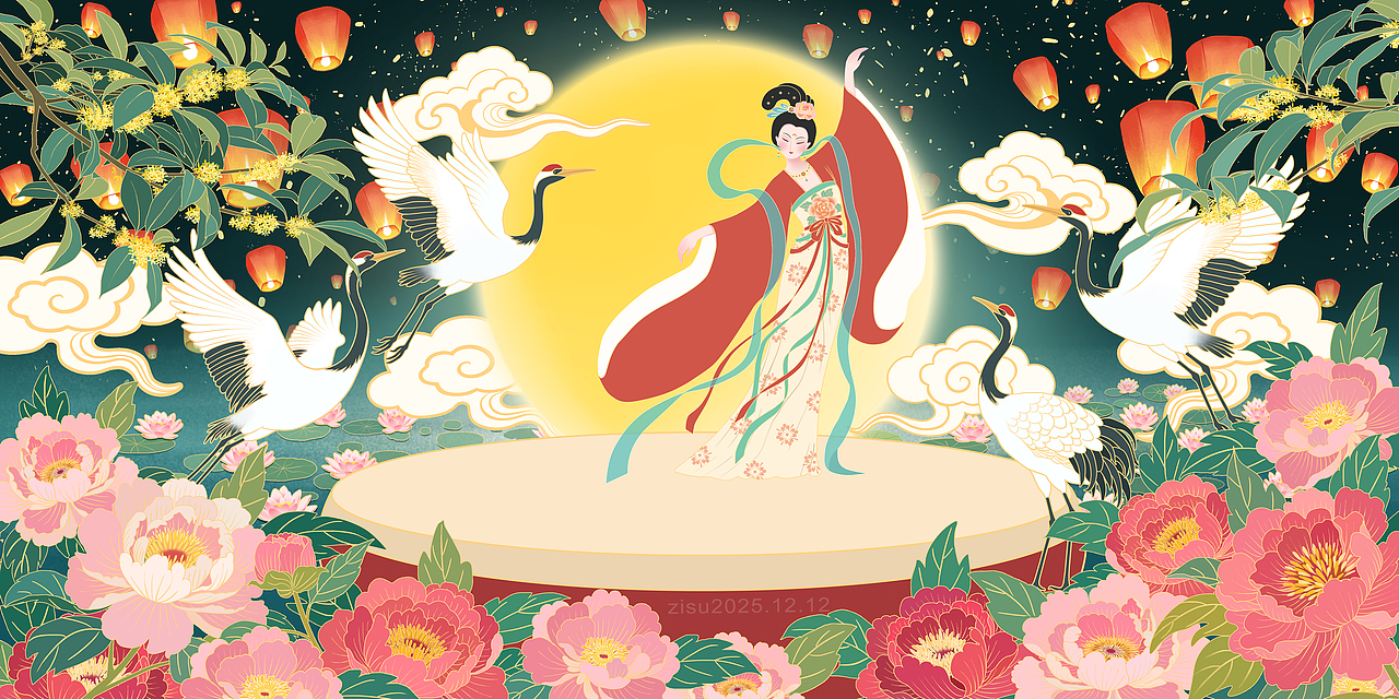 嫦娥奔月贺中秋（图ZNDAwMTg3Njgw） - 商业插画 - 站酷设计师紫苏15原创素材 - 站酷ZCOOL