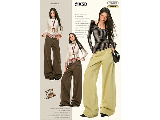 美式辣妹休闲阔腿裤详情页排版lookbook海报模特拼图