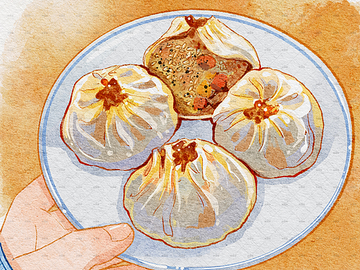 原创手绘美食插画——武汉烧卖