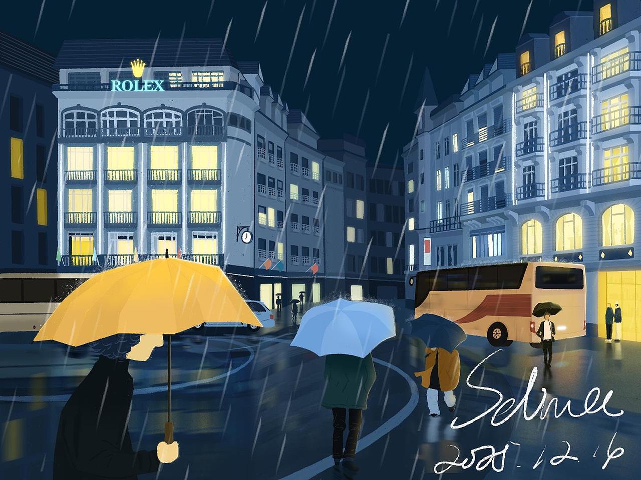 原创插画｜雨天卢塞恩（图ZNDAwMjIxNDgw） - 创作习作 - 站酷设计师SeLinaFunG原创素材 - 站酷ZCOOL