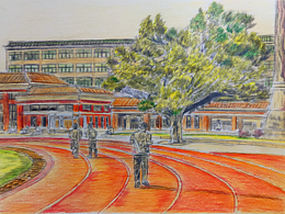 彩铅画｜大学操场跑步时的一幕