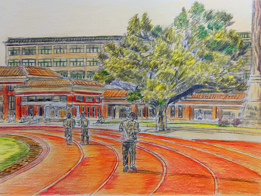 彩铅画|大学操场跑步时的一幕