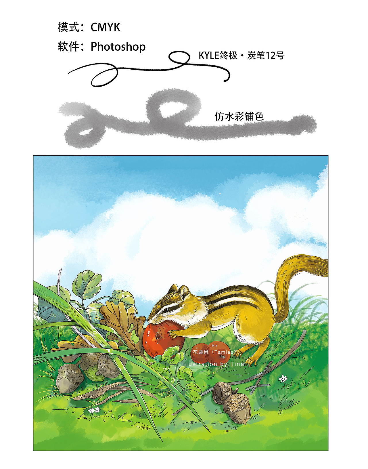 记录一张花栗鼠的插画的绘制过程～（图ZNDAwMjUyMjQw） - 绘本 - 站酷设计师Tina插画原创素材 - 站酷ZCOOL