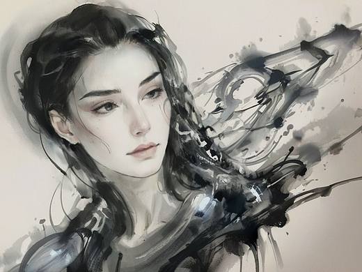 水墨幻境：肖像涂鴉（個人主頁-ZNzI5MjE2ODg=） - AI作品 - 站酷設(shè)計師AI繪畫玩家老溫原創(chuàng)素材 - 站酷ZCOOL