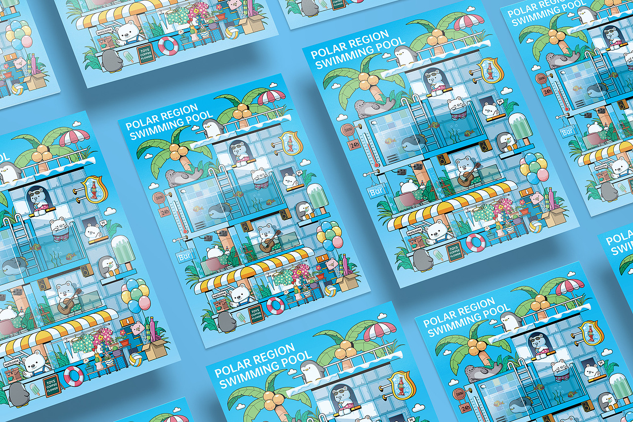 极地泳池（图ZNDAwMjkzODMy） - 商业插画 - 站酷设计师爱画画的刀刀原创素材 - 站酷ZCOOL