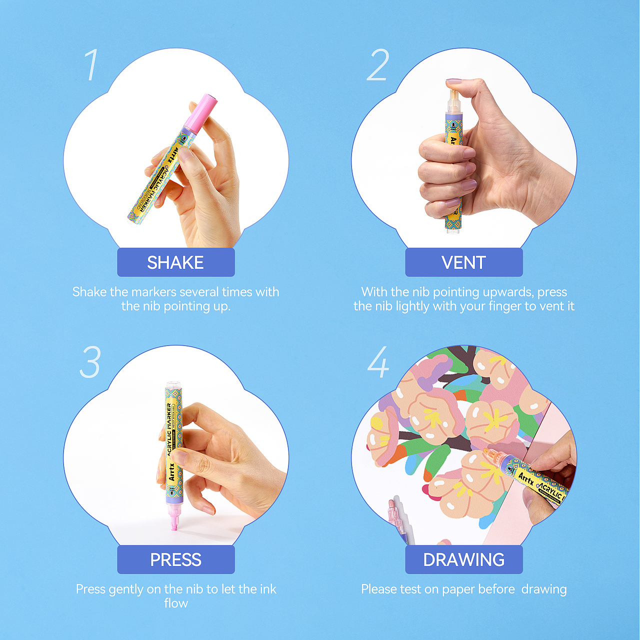 Arrtx - 亚马逊画材前阀门丙烯马克笔套图拍摄设计