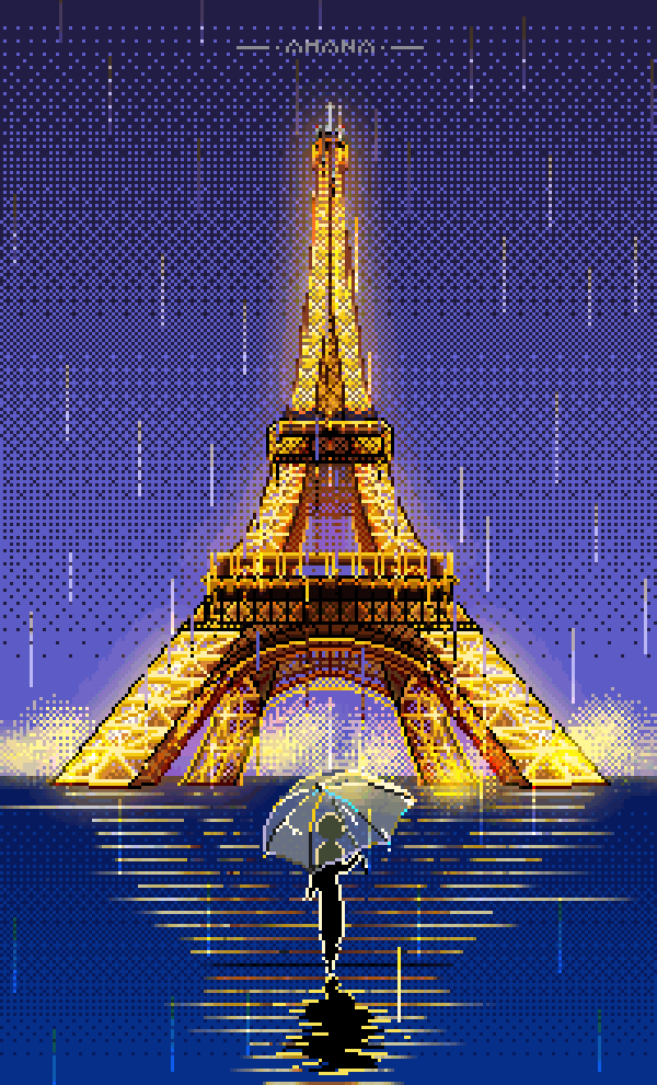 雨中的埃菲尔铁塔（图ZNDAwMzYwMzQ0） - 像素画 - 站酷设计师烟花乱原创素材 - 站酷ZCOOL