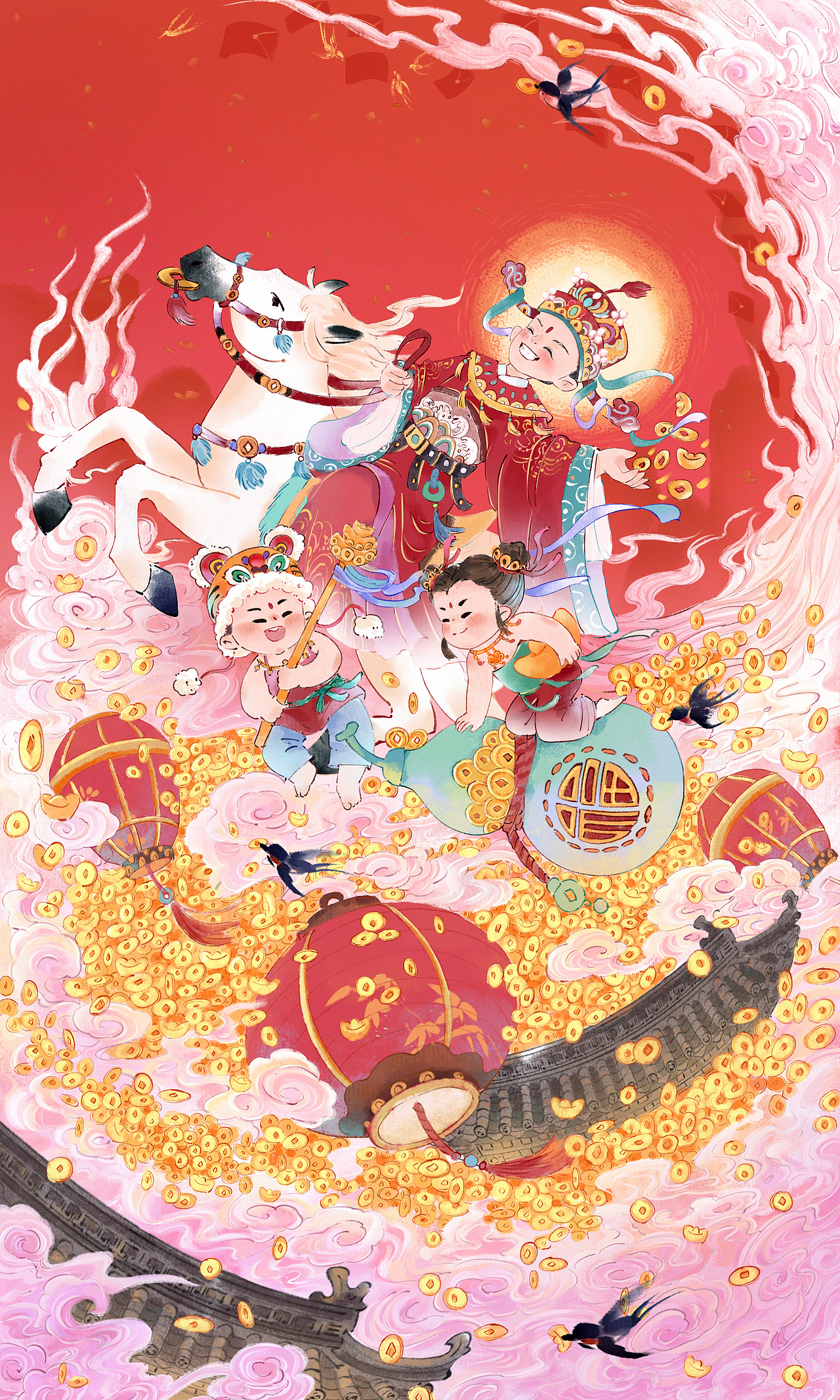 马载财至，乘云添福（图ZNDAwMzg0NjI0） - 商业插画 - 站酷设计师乐小鸭原创素材 - 站酷ZCOOL