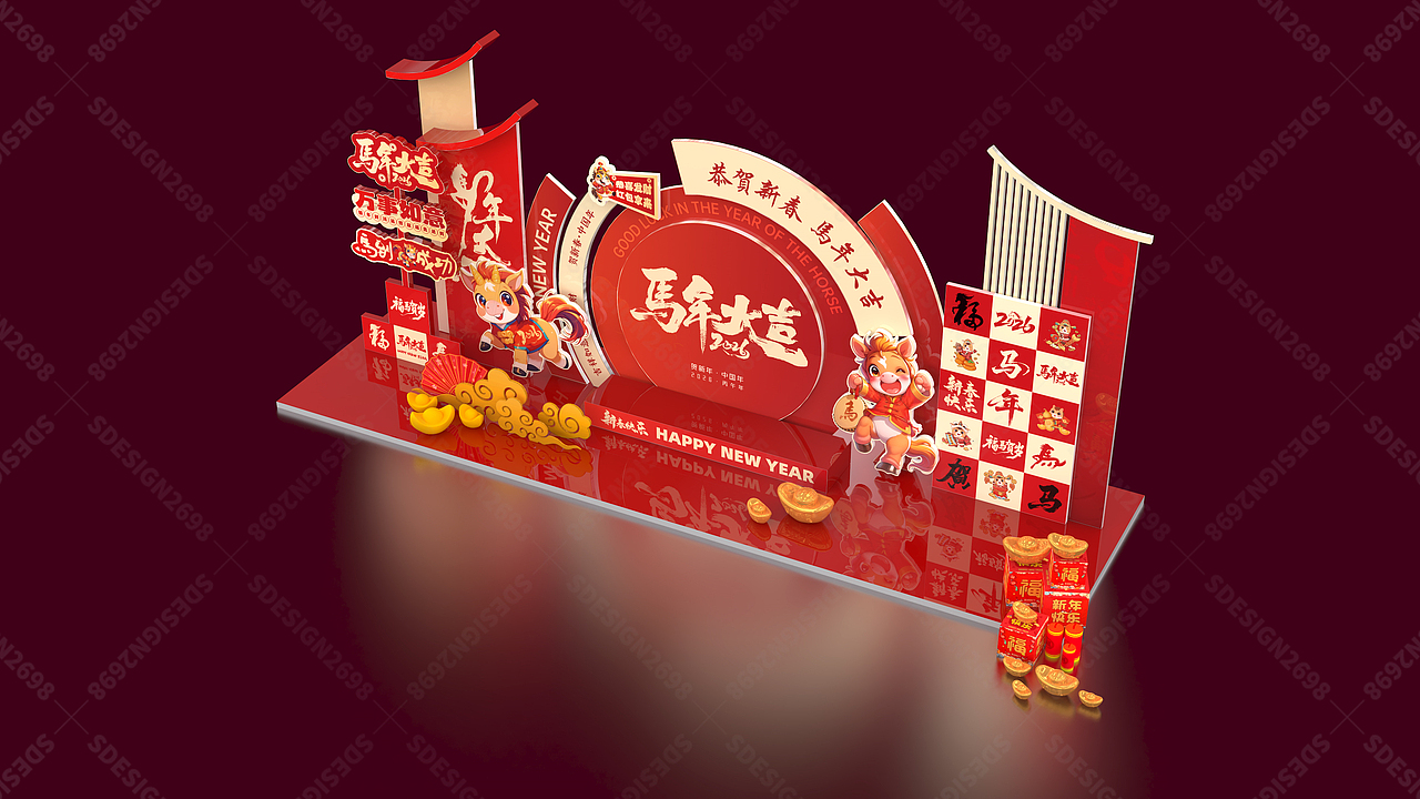 马年美陈,2026年开业美陈,商场商业美陈设计（图ZNDAwNDA3NDky） - 展陈设计 - 站酷设计师3D设计freelancer原创素材 - 站酷ZCOOL