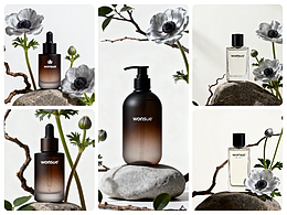 AIGC 植物护肤精华包装摄影KV场景