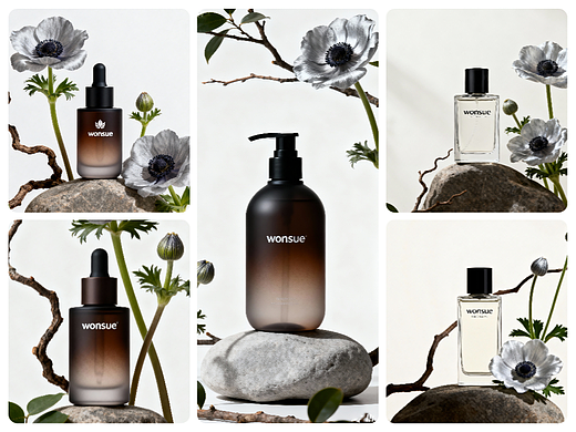 AIGC 植物护肤精华包装摄影KV场景