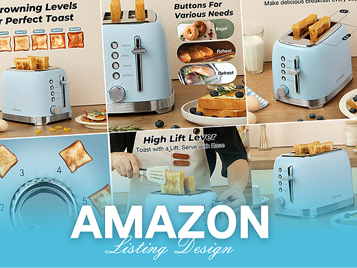 厨房用品 蓝色面包机-Amazon亚马逊主副图A+设计案例