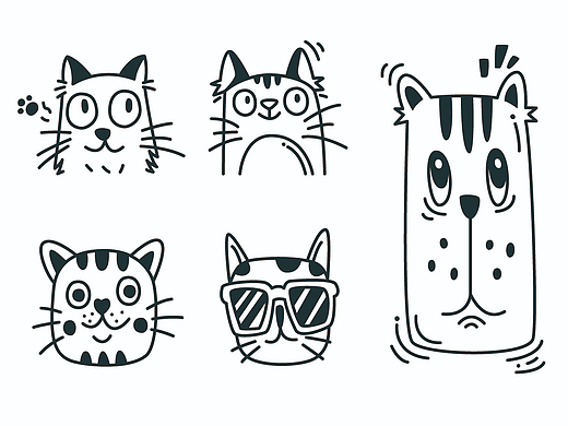 一组猫手绘插画素材