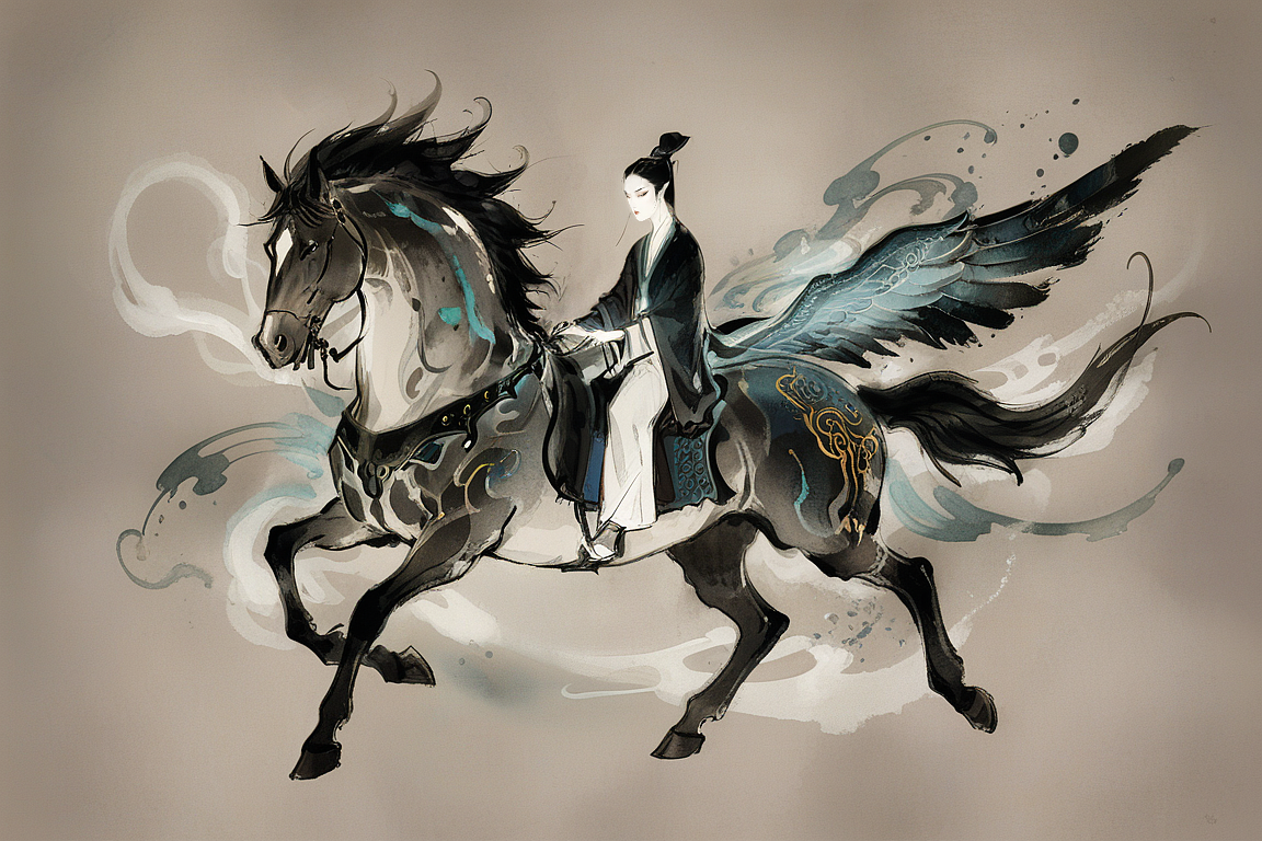 水墨幻境：策马奔腾（图ZNDAwNTIzOTY0） - AI作品 - 站酷设计师AI绘画玩家老温原创素材 - 站酷ZCOOL