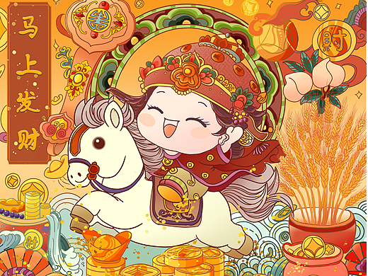 《马上发财——2026马年春节插画》