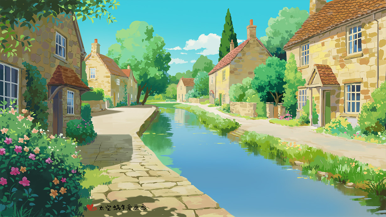英国乡村小镇动漫风场景创作（图ZNDAwNjQzMDY4） - 其他动漫 - 站酷设计师太空蜗牛爱画画原创素材 - 站酷ZCOOL