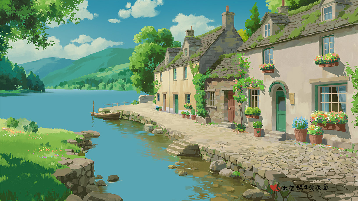英国乡村小镇动漫风场景创作（图ZNDAwNjQzMTA4） - 其他动漫 - 站酷设计师太空蜗牛爱画画原创素材 - 站酷ZCOOL