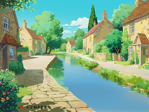 英国乡村小镇动漫风场景创作