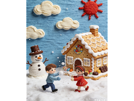 冬日童话儿童趣味毛线风格3D卡通插画