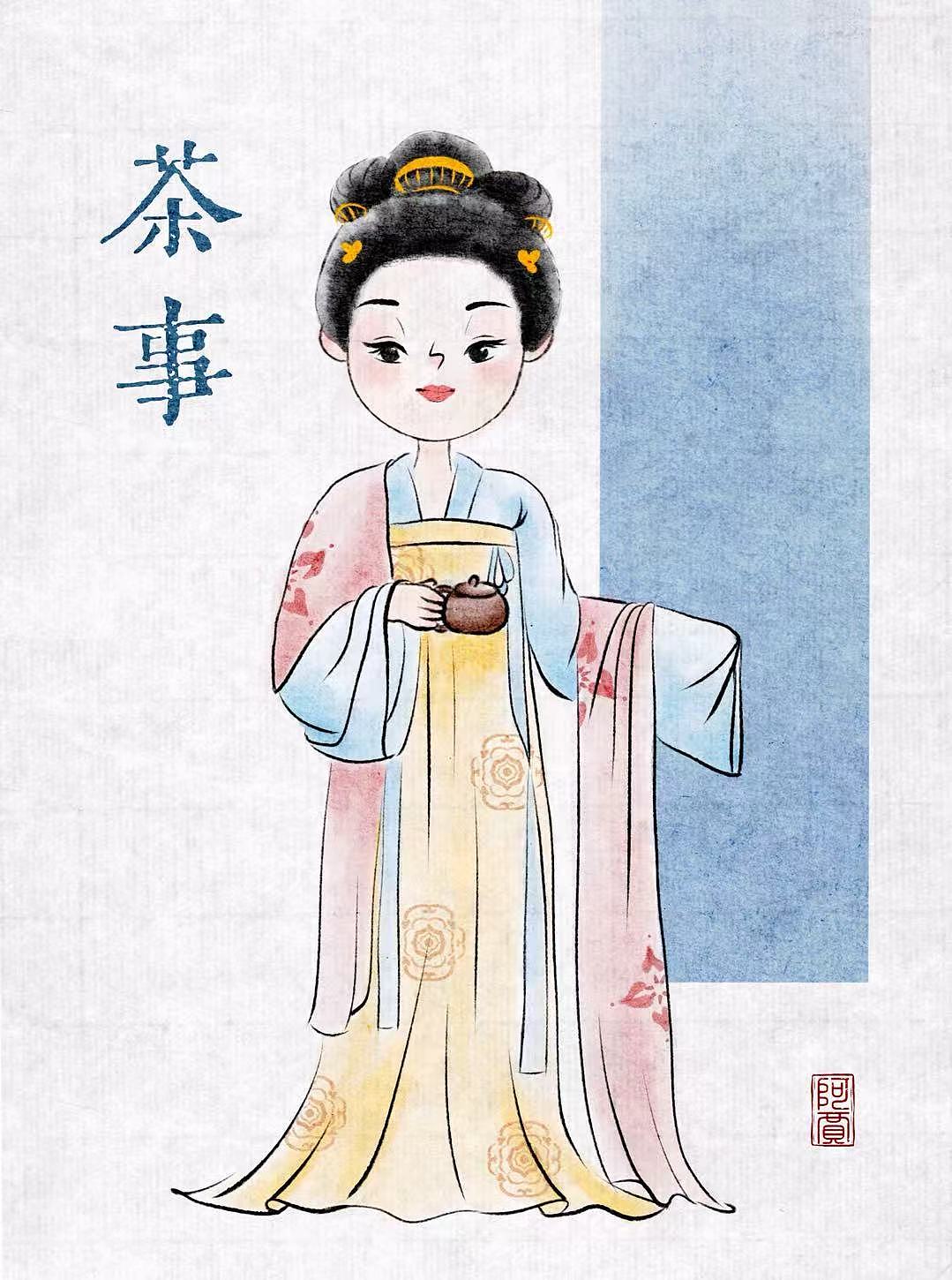 唐代女子日常四件事（图ZNDAwNjUzMDg0） - 商业插画 - 站酷设计师Aja阿贾原创素材 - 站酷ZCOOL