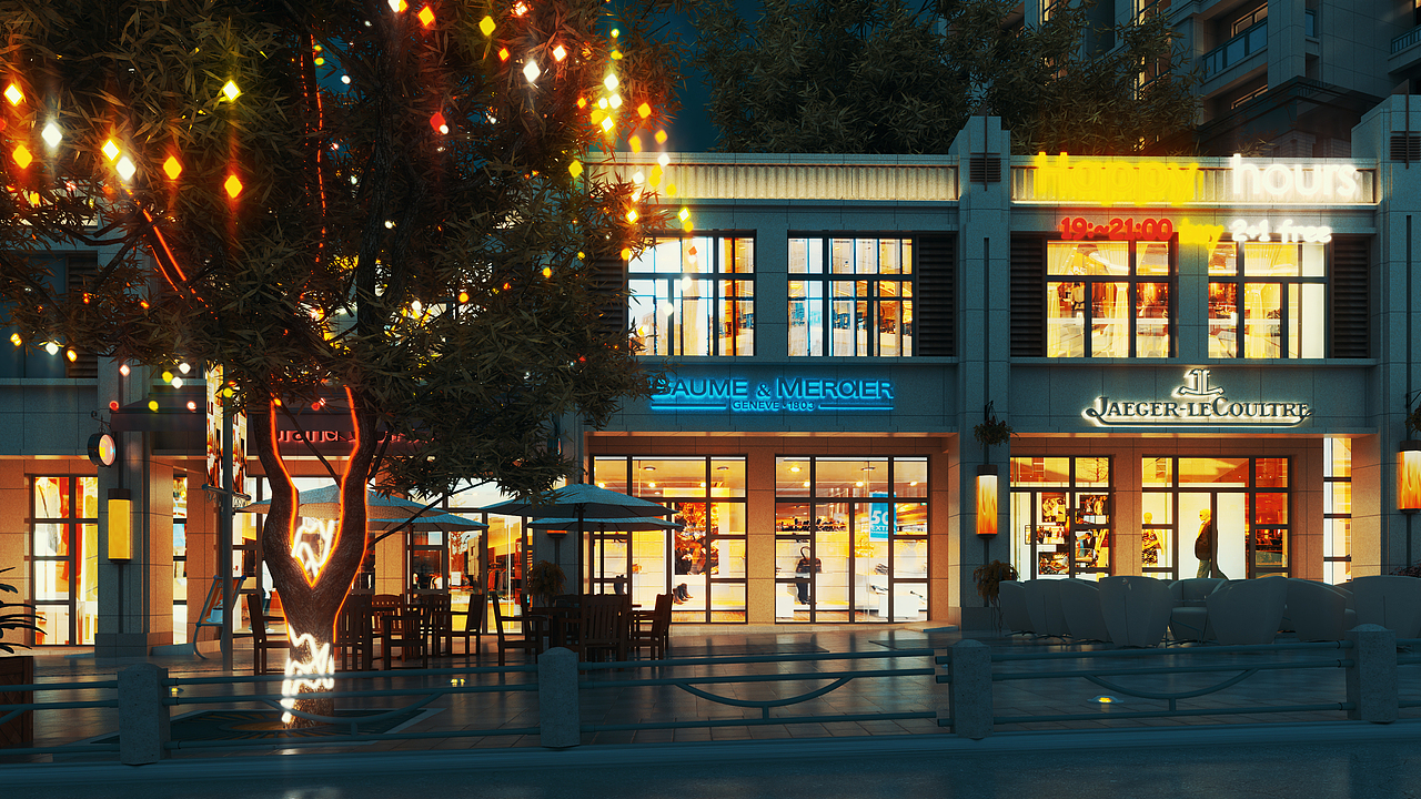 霓虹闪烁的都市夜景-夜幕下的商业街区（图ZNDAwNjcwMTk2） - 商业空间设计 - 站酷设计师林大帅设计原创素材 - 站酷ZCOOL