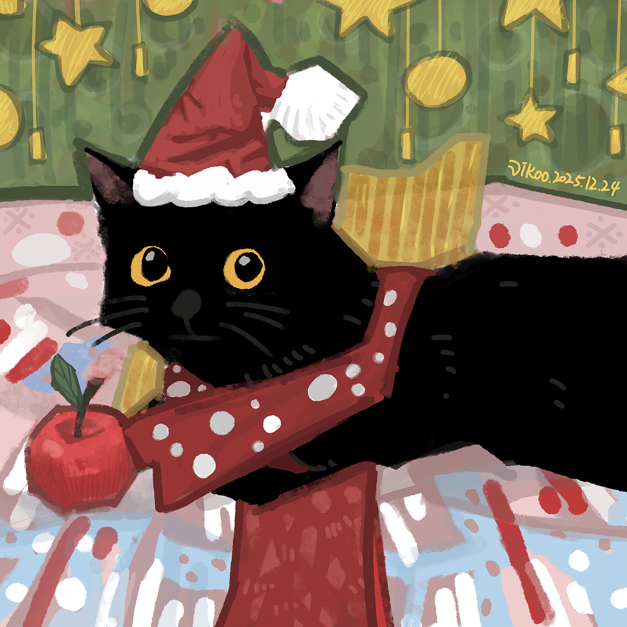 平安夜黑喵（图ZNDAwNzMxNjI4） - 艺术插画 - 站酷设计师ViKoo原创素材 - 站酷ZCOOL