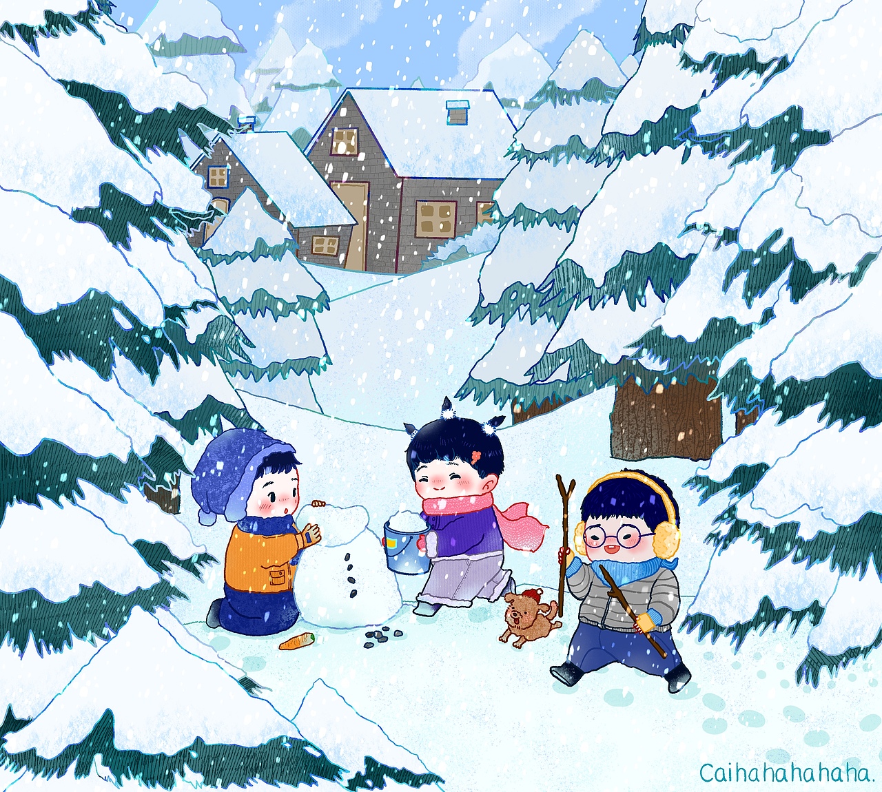 堆雪人（图ZNDAwNzM2NDY0） - 儿童插画 - 站酷设计师蔡哈哈哈哈哈原创素材 - 站酷ZCOOL