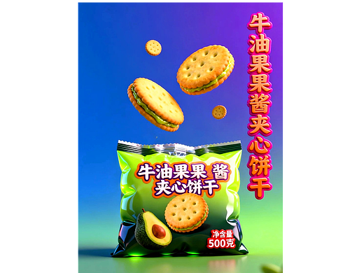 既梦AI设计创意多种口味饼干产品海报AIGC/创意海报