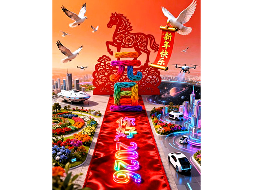 既梦AI设计创意2026新年元旦祝福海报AIGC创意马年海报