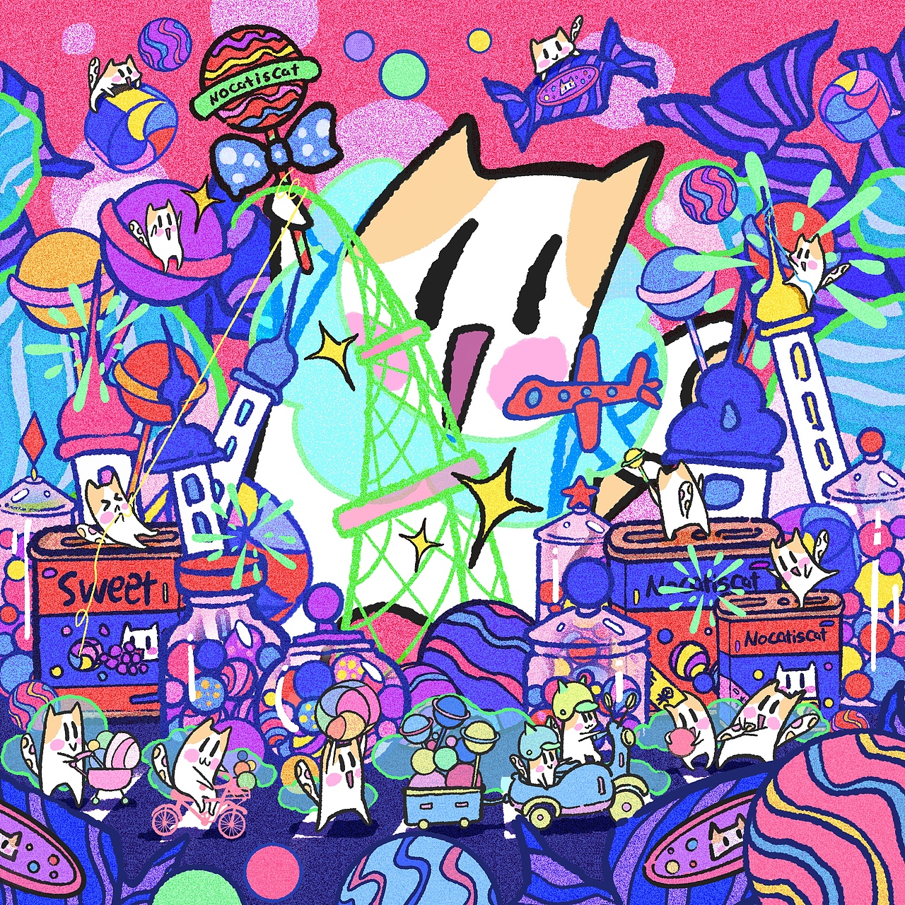 糖果宇宙的边角碎碎，堆成喵的小世界（图ZNDAwODAzNzk2） - 商业插画 - 站酷设计师卟司猫Nocatiscat原创素材 - 站酷ZCOOL