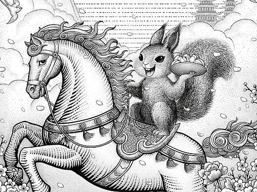 版画风钢笔画风坚果包装插画