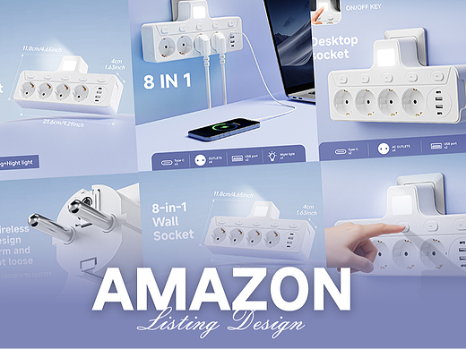 电子产品 带U带灯插座-Amazon亚马逊主副图A+设计案例